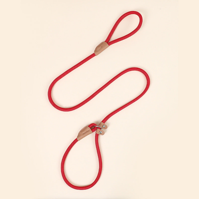 Nepal's new dragon rope P chain leash with cowhide parts round P rope dog walking training P rope tightening telescopic dog leash